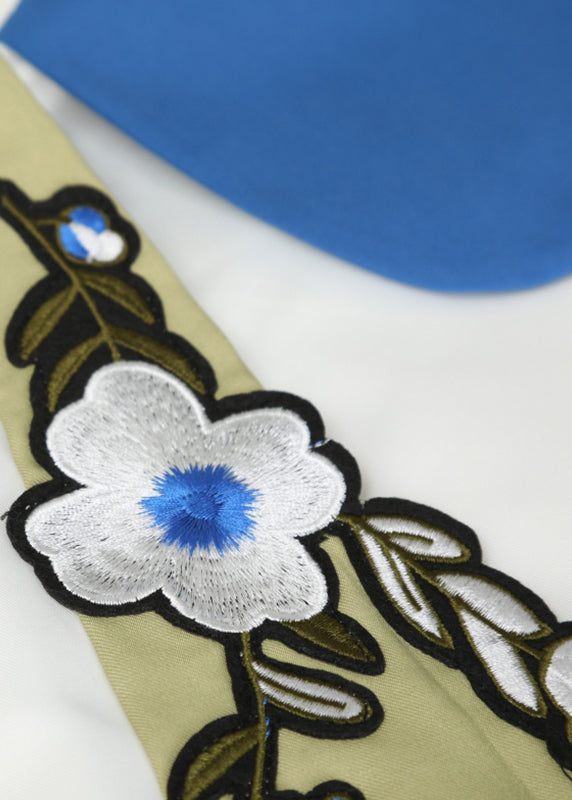 Fitted White Peter Pan Collar Embroideried Button Satin Shirt Long Sleeve