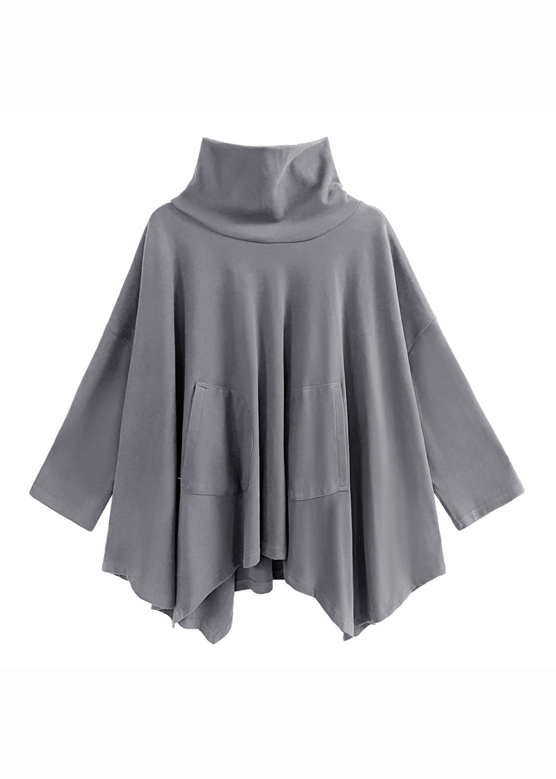 Grey Turtleneck Asymmetrical Sweatshirts Top Fall