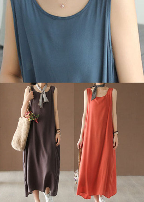 Lake Blue Cotton Spaghetti Strap Dresses Summer