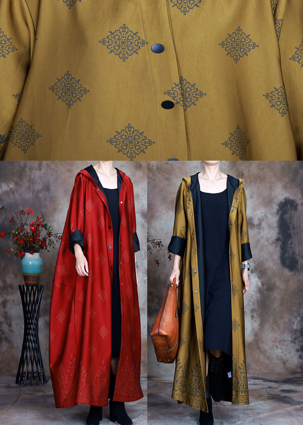 Red Satin Trench Coats Asymmetrical Design Button Spring