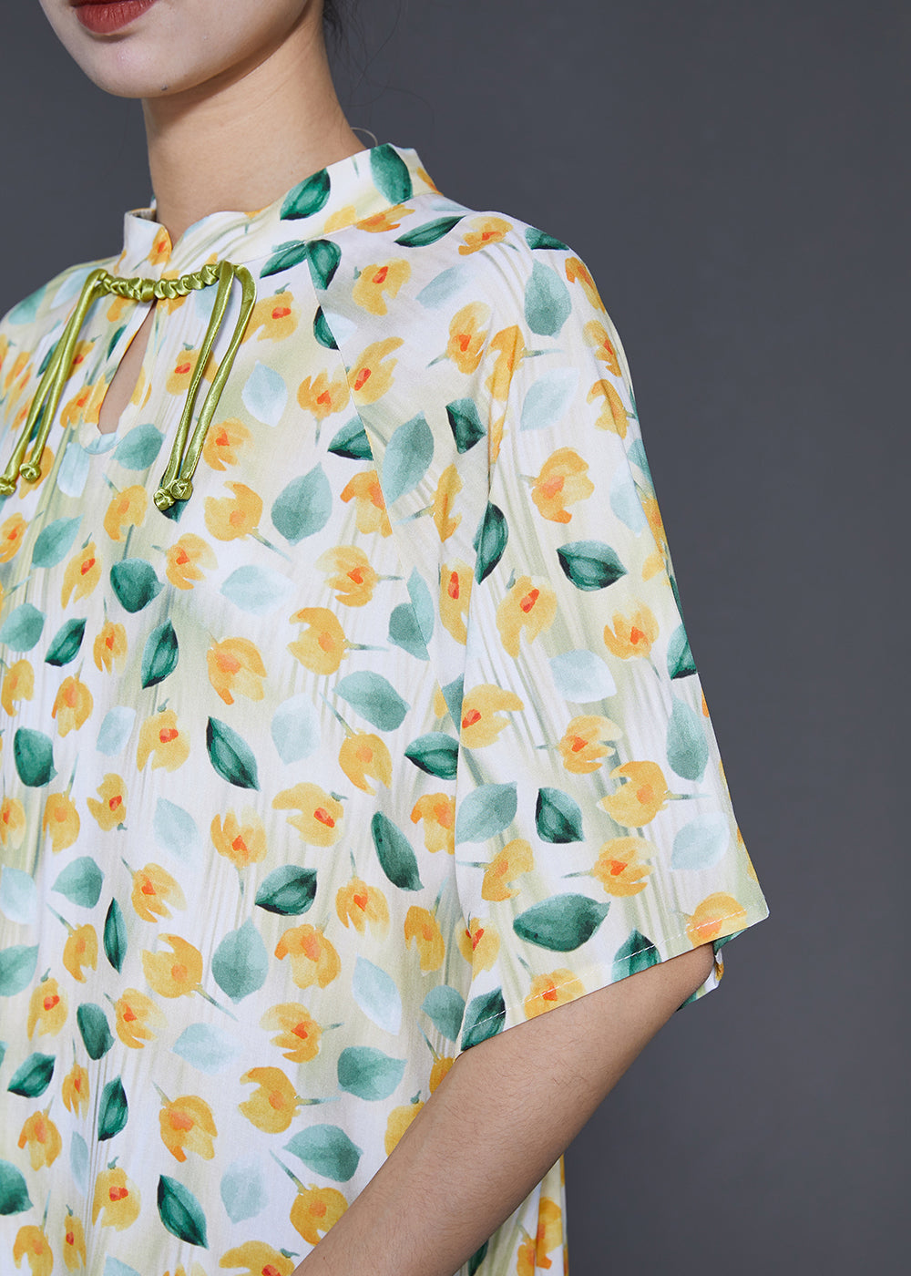 Apricot Tasseled Print Cotton Dress Summer