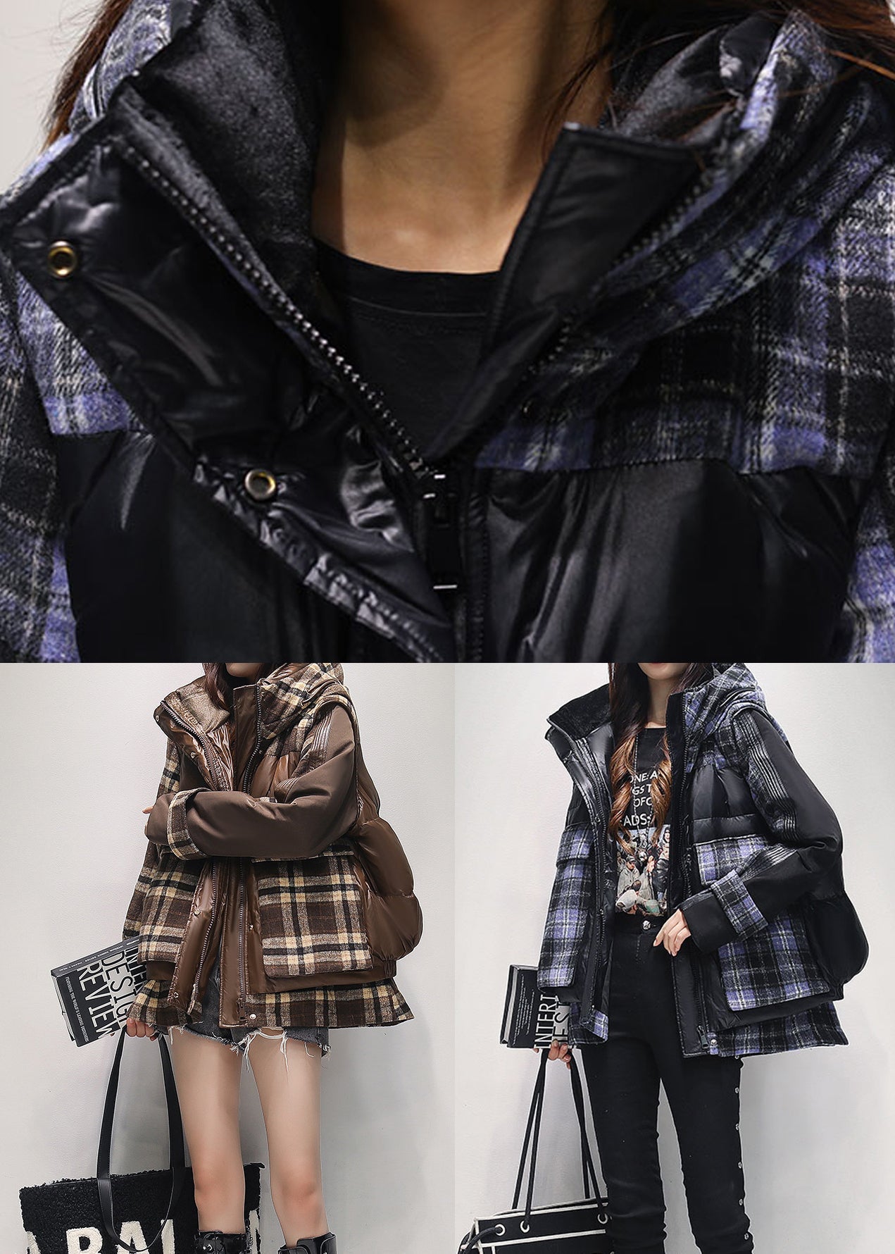 Coffee Hooded False Two Pieces Duck Down Puffer Jacket Winter