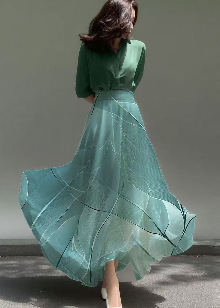 Sea Blue Print Chiffon Beach Skirt Summer
