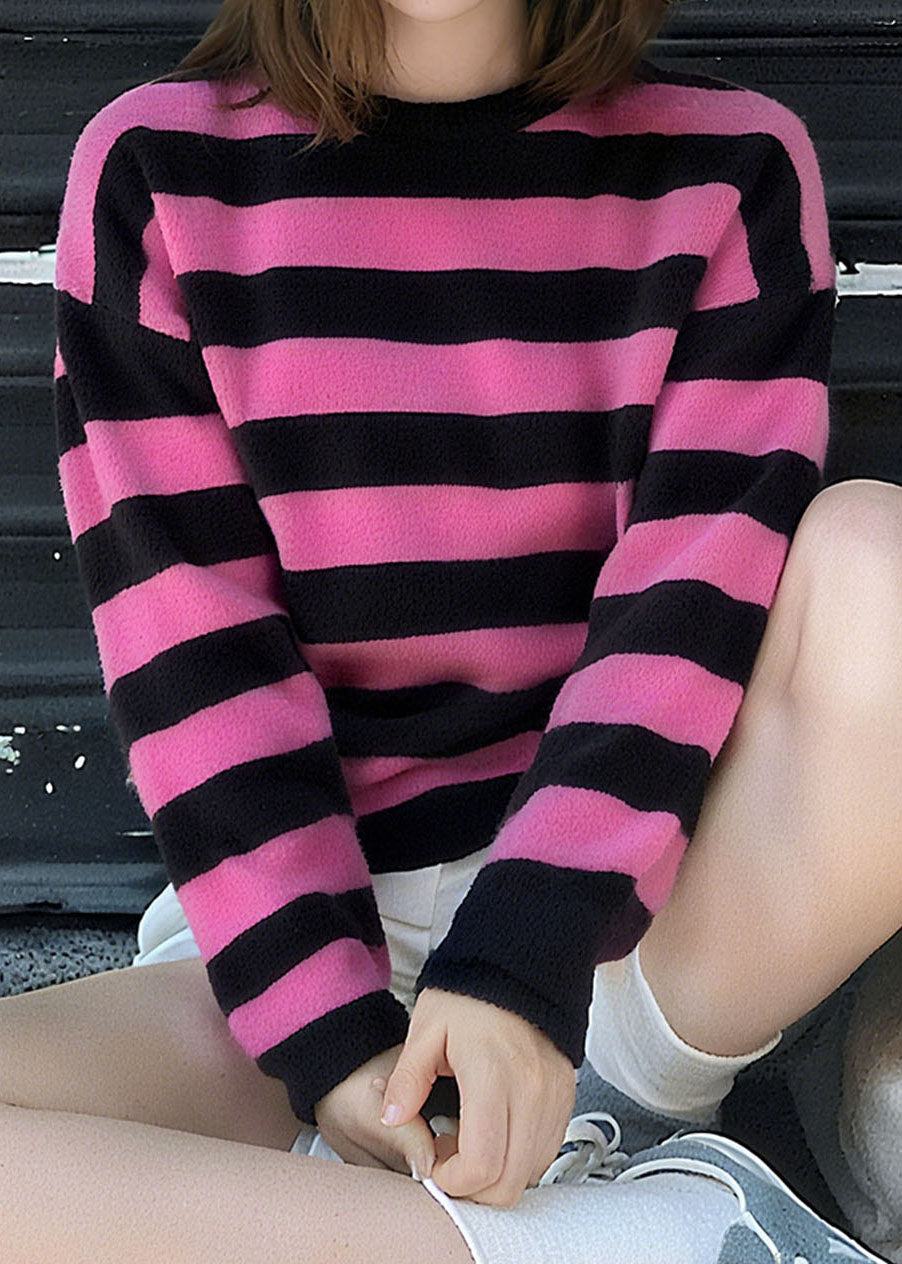 O Neck Striped Cozy Patchwork Knit Sweater Fall