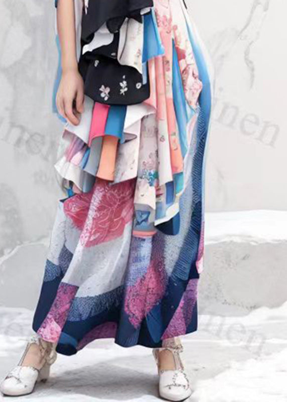 Rainbow Asymmetrical Print Silk Long Dresses Summer
