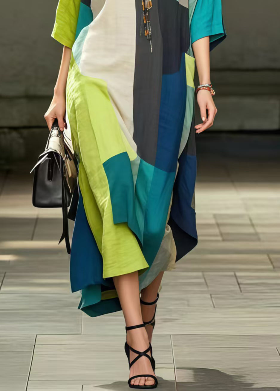 Oversized Patchwork Applique Cotton Holiday Dress Summer