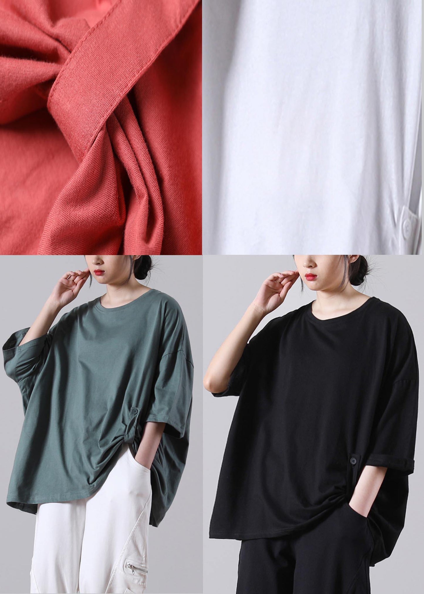 Orange Button Cotton Summer T-shirt