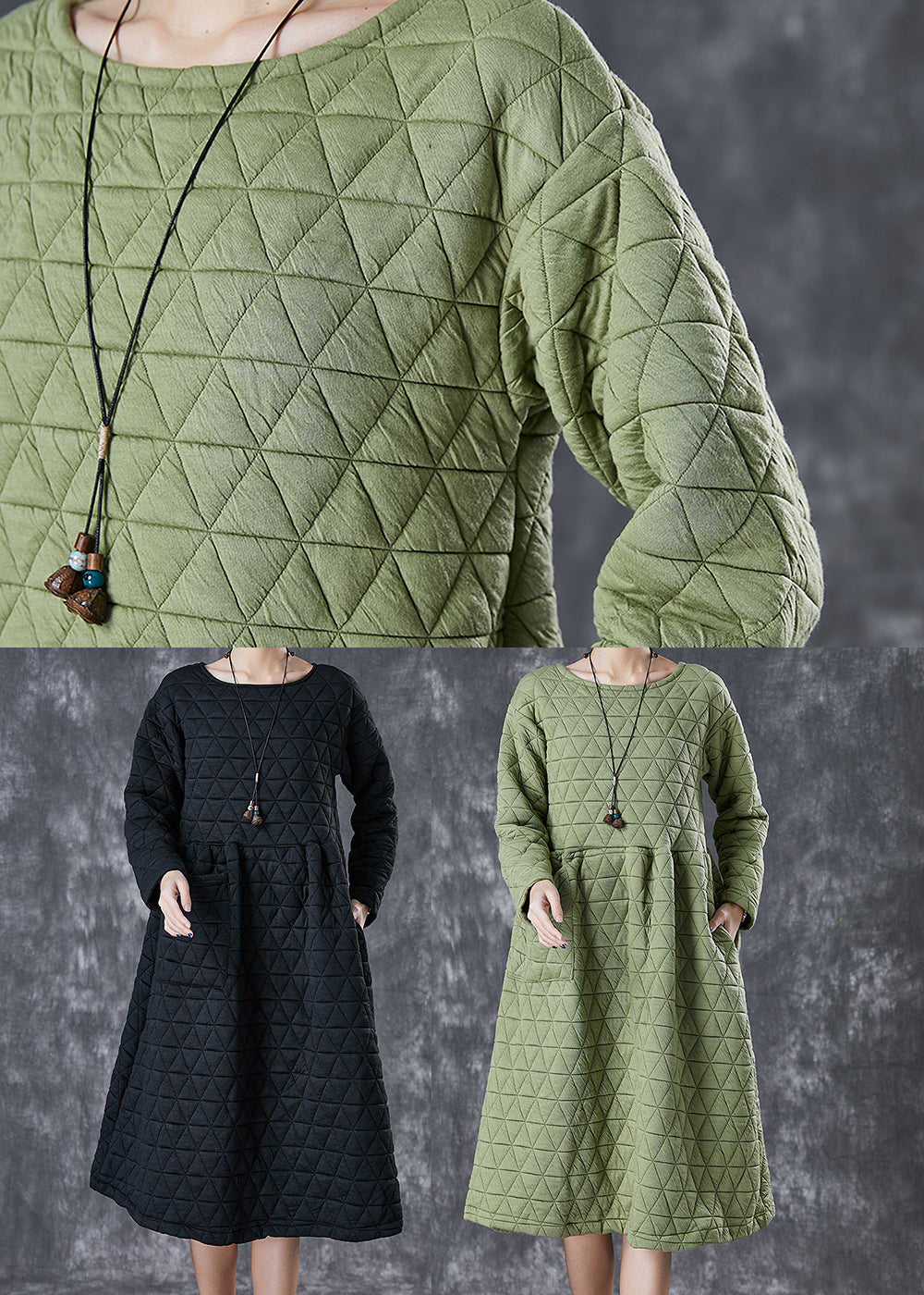 Black Thick Fine Cotton Filled Dress Winter
