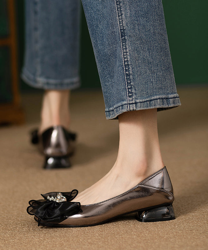 New French Bow Splicing Faux Leather Flat Shoes