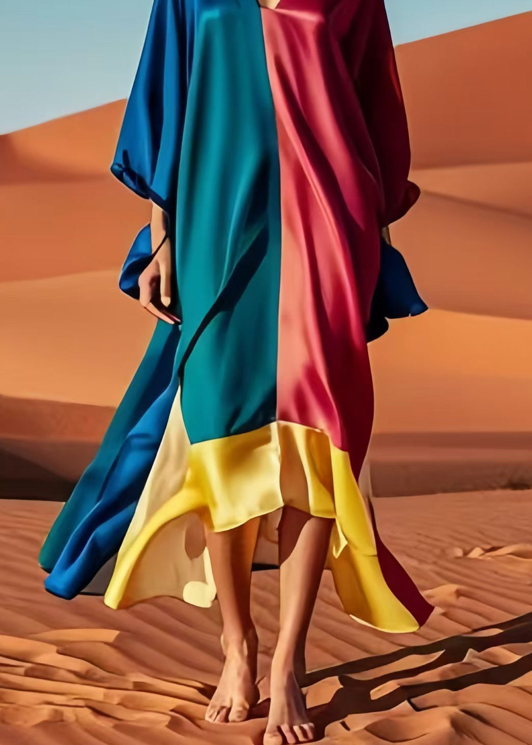 Original Design Colorblock Asymmetrical Patchwork Silk Vacation Dresses Fall