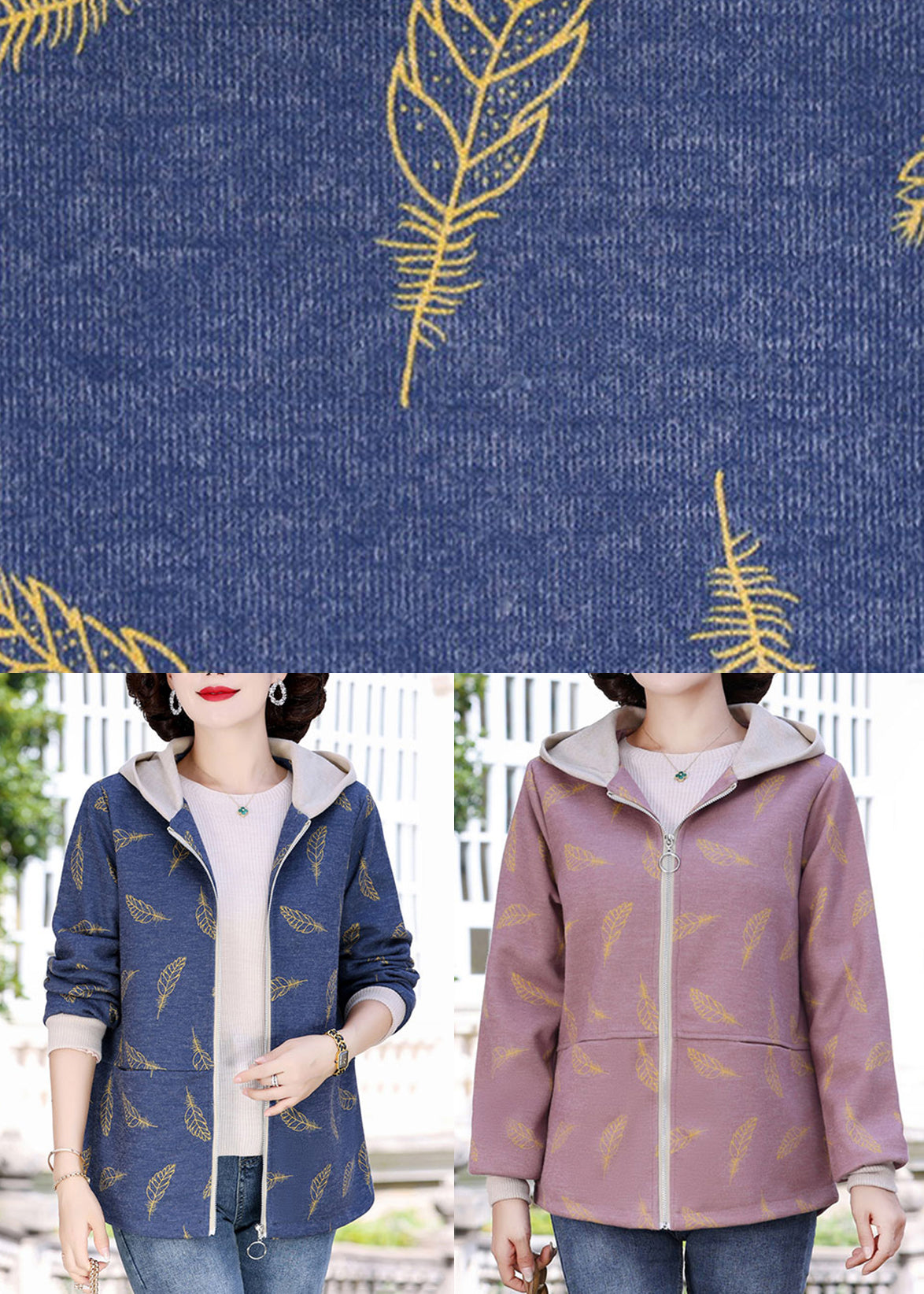 Navy Blue Zippered Patchwork Hoodies Coats Fall