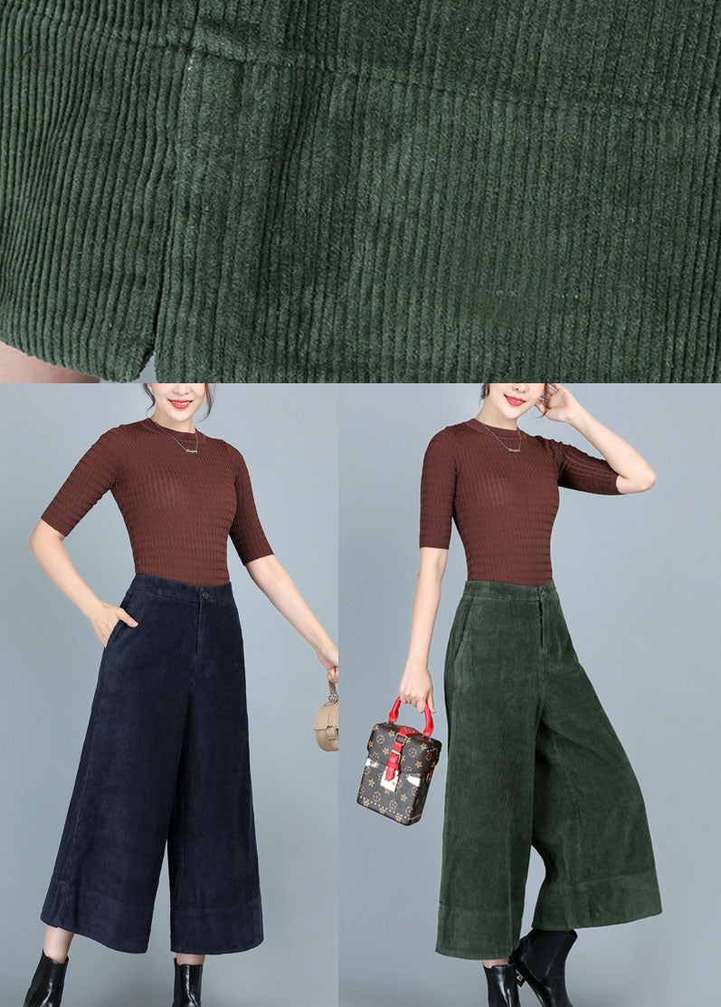 Blue Pockets Button Straight Fall Pants