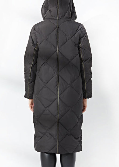 New Black Hooded Button Pockets Cotton Blend Coat Winter