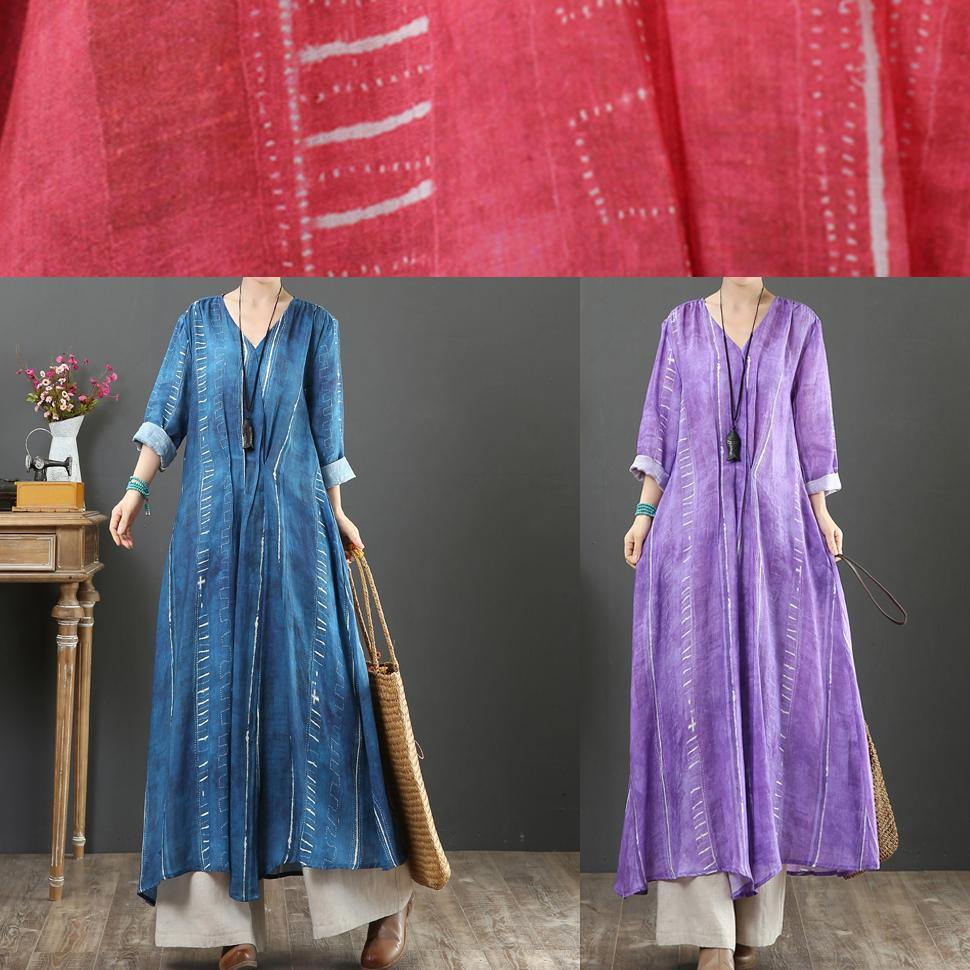 Unique V Neck Large Hem Spring Tunics Pattern Purple a Line Dress