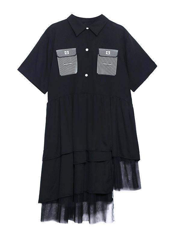 Black Patchwork Asymmetrical Design Tulle Dresses Summer