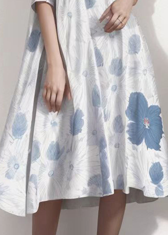 French Light Grey Print Patchwork Silk Maxi Dress Summer
