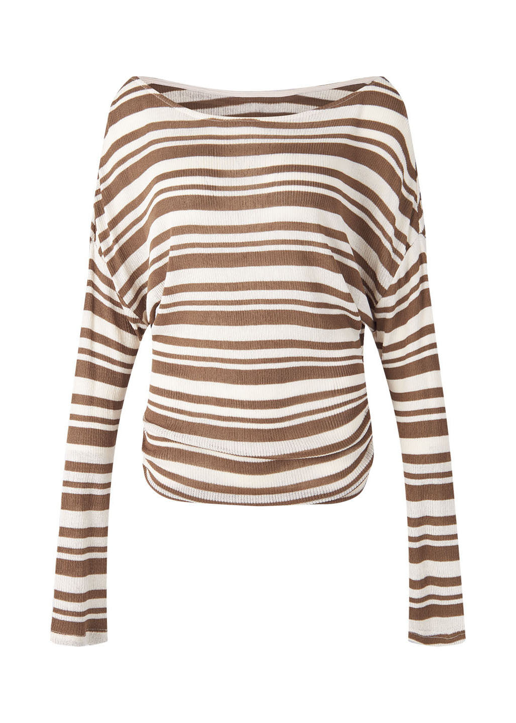 Brown O Neck Striped Knit Blouse Top Fall
