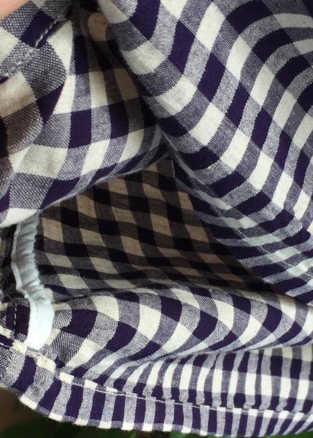 Loose Stand Collar Chinese Button Outfit Work Plaid Linen Maxi Dresses