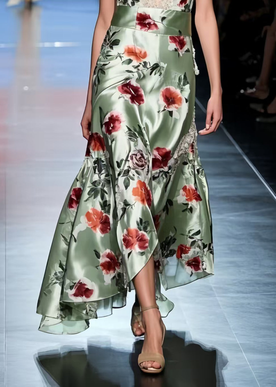 Green Silk Vestidos Dresses Exra Large Hem Summer