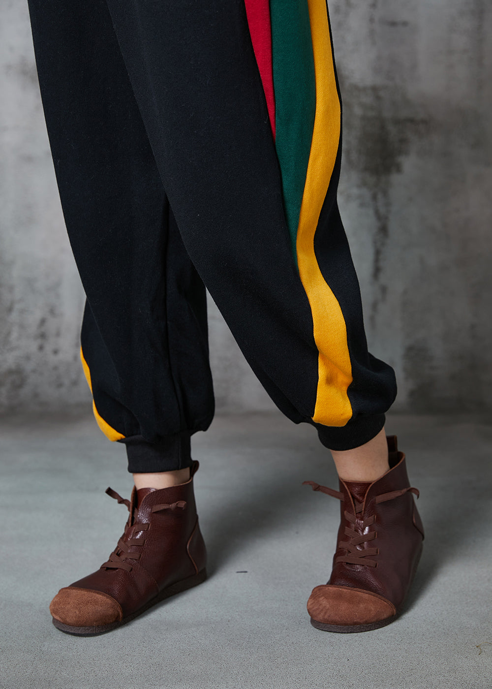Black Oversized Patchwork Warm Fleece Harem Pants Spring