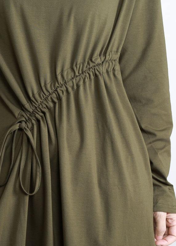 Comfy Army Green Drawstring Asymmetrical Design Side Open Dress Fall