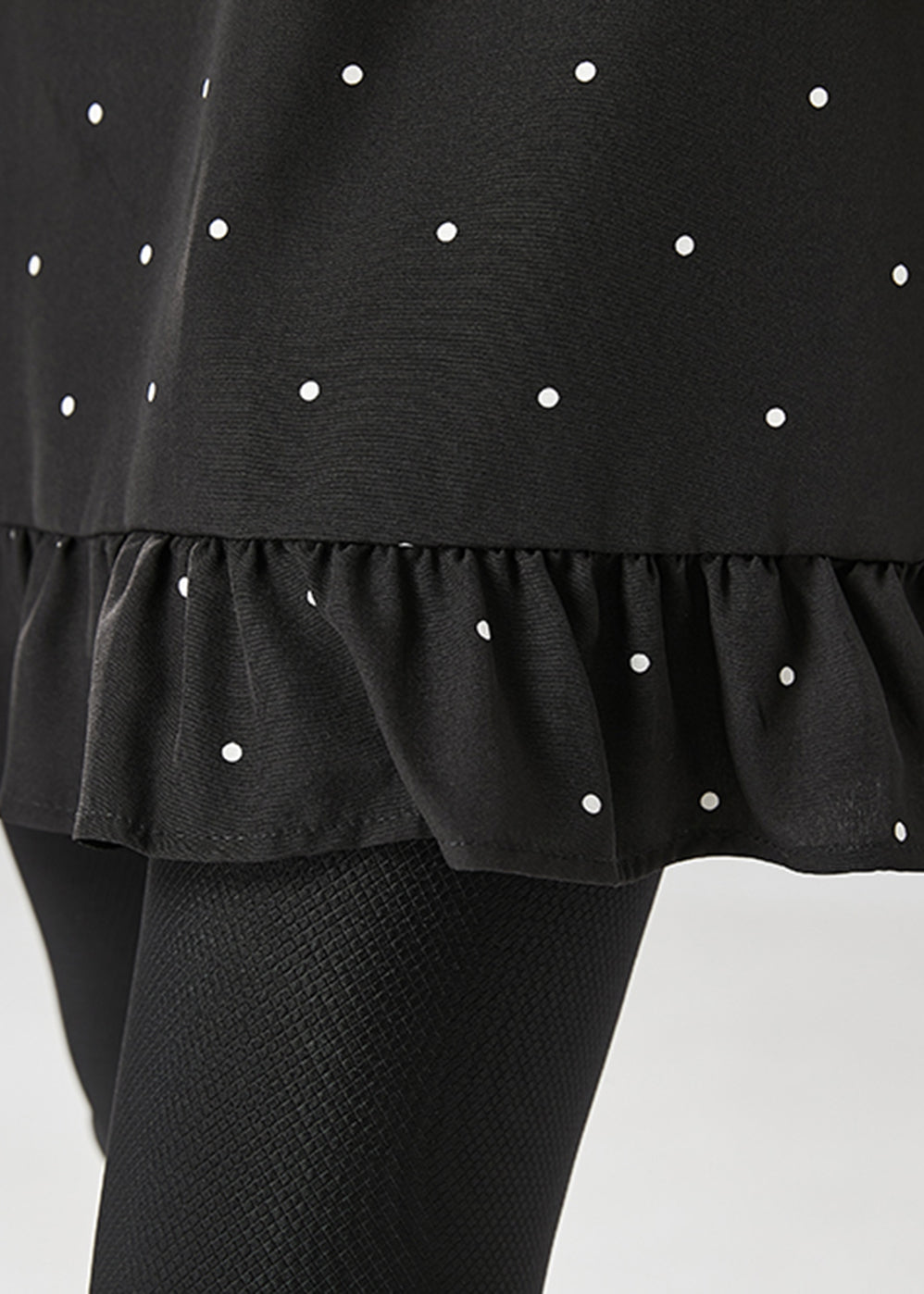Black Dot Print Ruffles Cotton Mini Dresses Fall