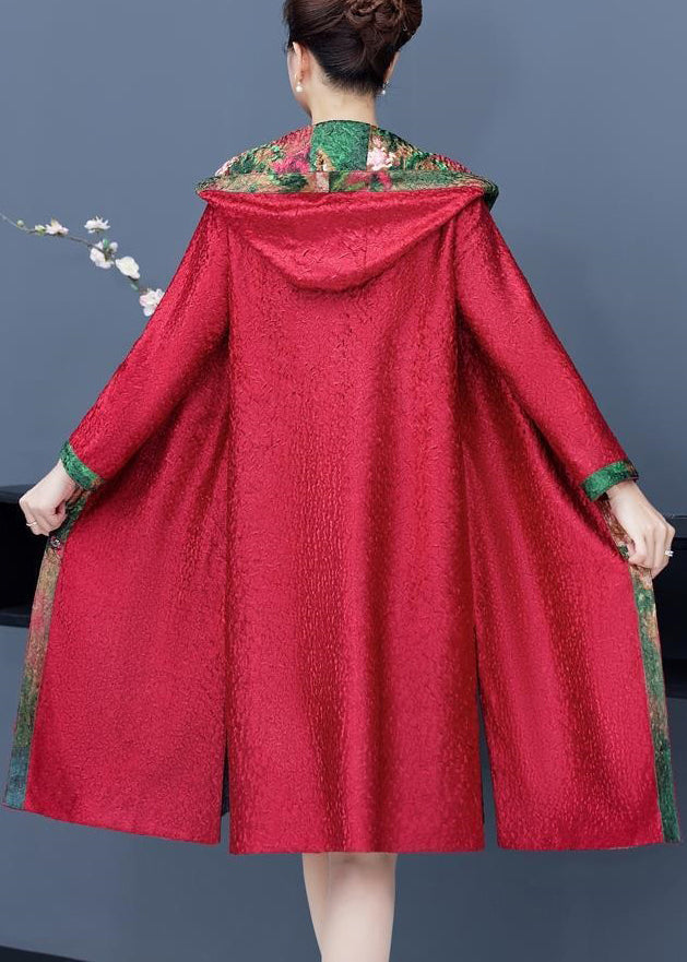 Loose Red Hooded Wrinkled Pockets Wear on Both Sides Cotton Coat Fall