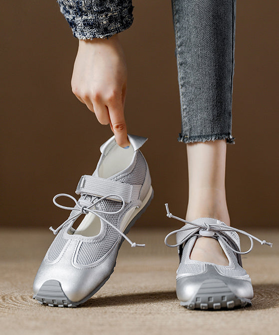 Orange Breathable Mesh Boutique Splicing Flat Shoes