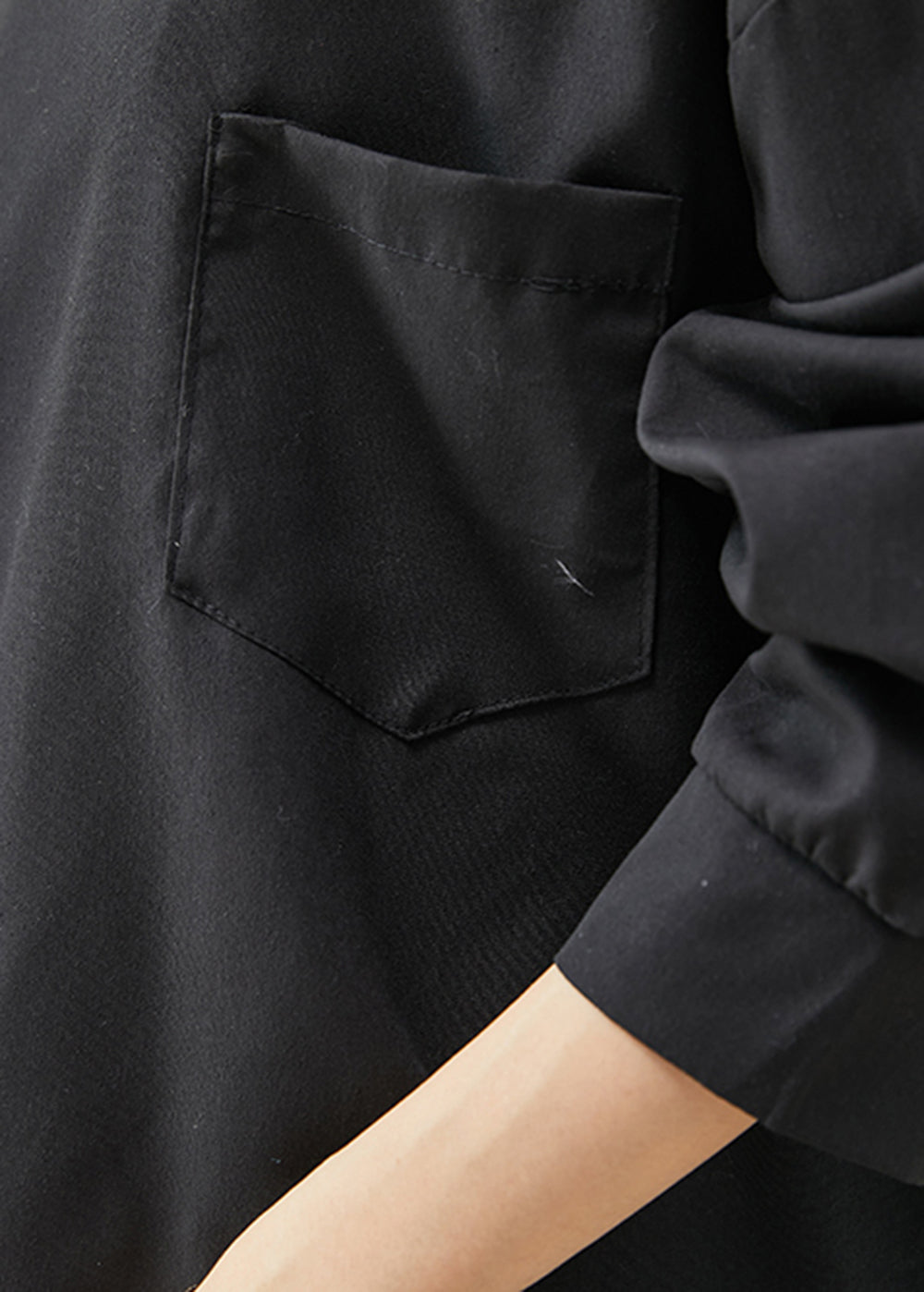 Black Peter Pan Collar Chinese Button Cotton Shirt Top Fall
