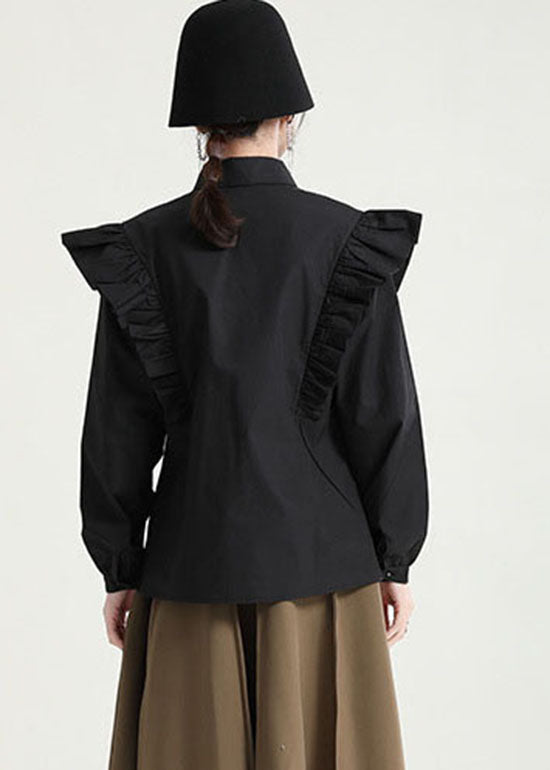 Boutique Black Butterfly Sleeve Button Peter Pan Collar Shirt