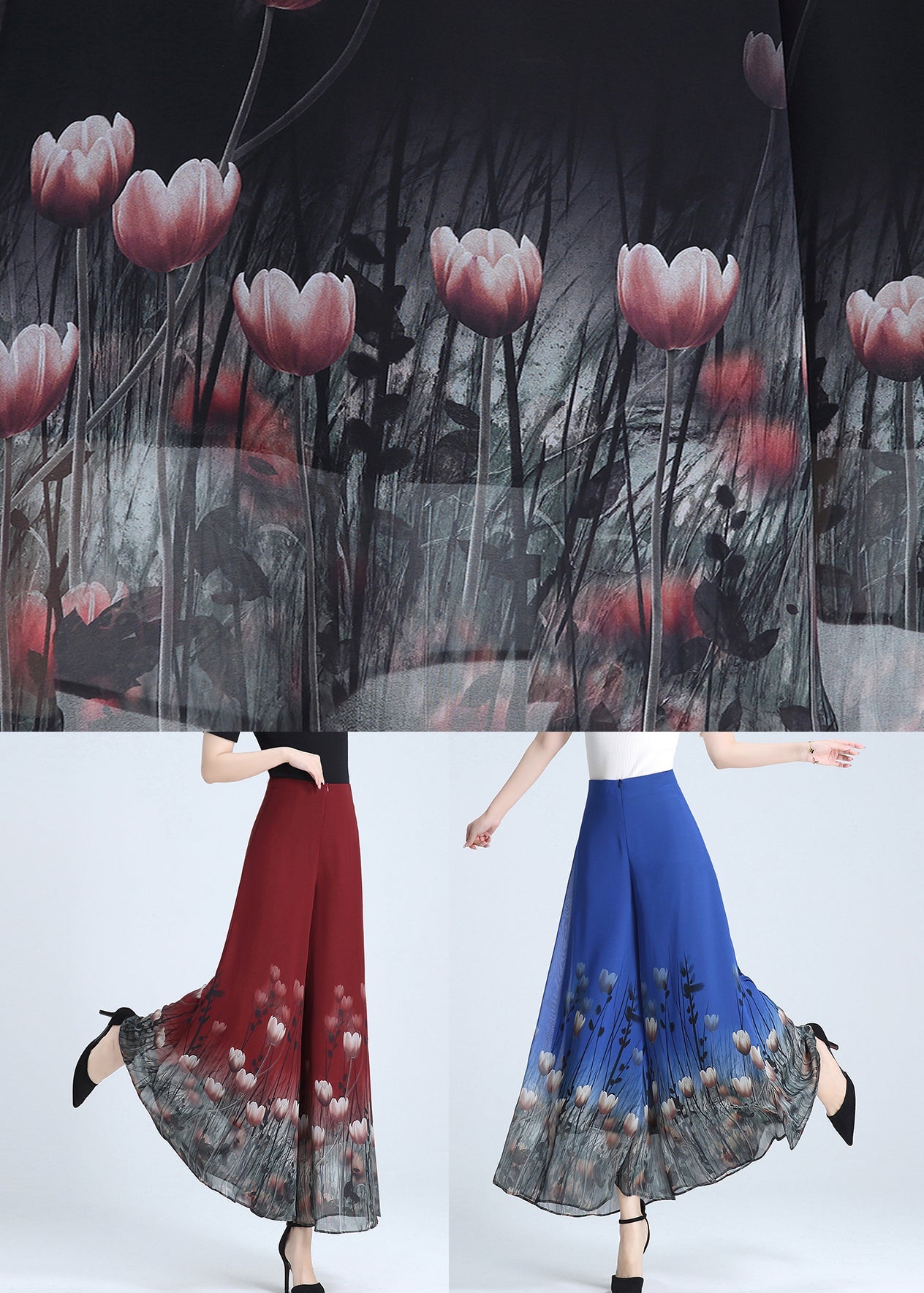 Black Print Wide Leg Pants