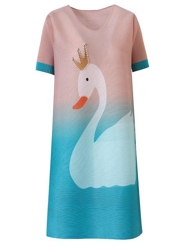 Unique Baby Blue Print Swan a Line Party Dress Summer