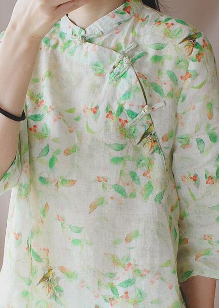 Stand Collar Half Sleeve Clothes for Green Leaves Tops