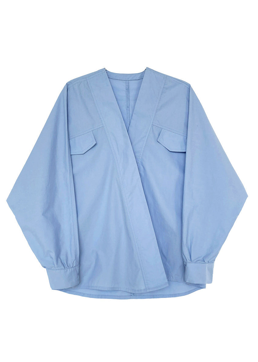 French White V Neck Cotton Shirts Top Batwing Sleeve