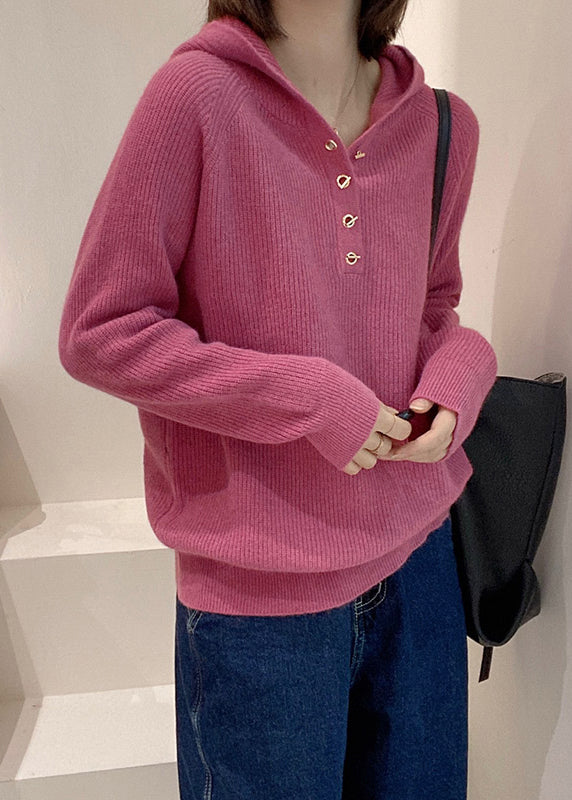 Rose Versatile Hooded Knit Top Spring