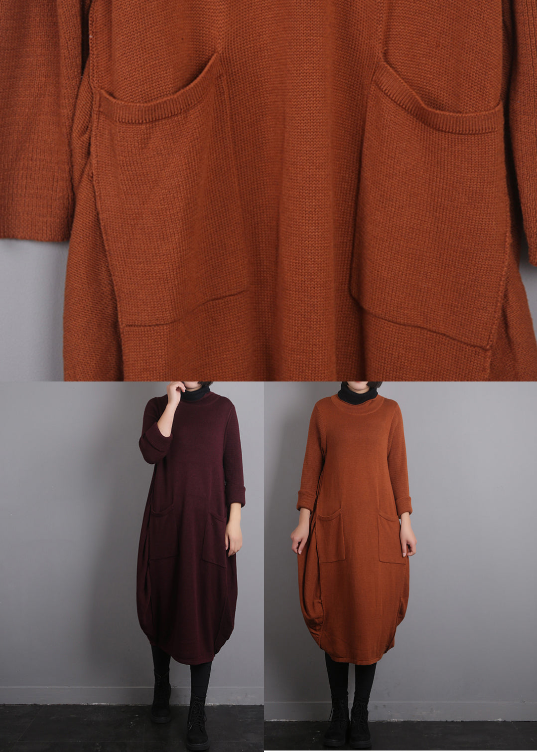 Mulberry O-neck Knit Cotton Thread Sweater Dress Fall