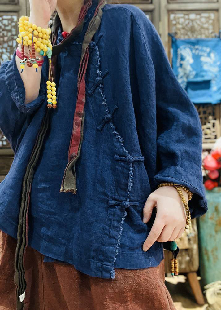 Red Button Linen Tops Batwing Sleeve