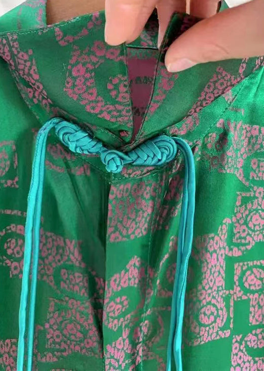 Green Peter Pan Collar Print Patchwork Silk Shirt Fall