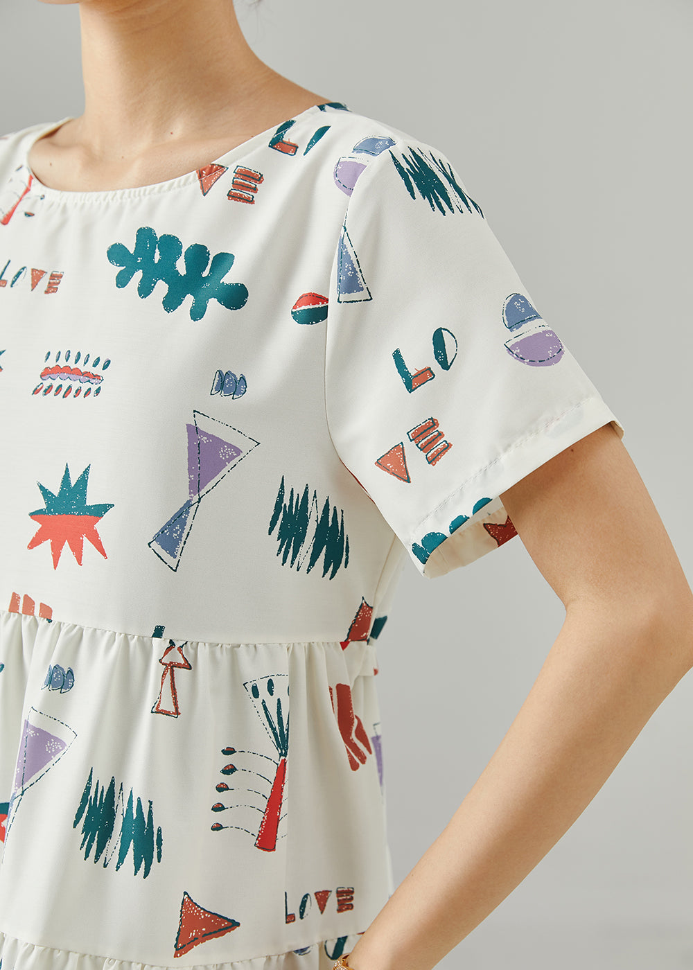 Stylish White O-neck Print Mid Dress Summer