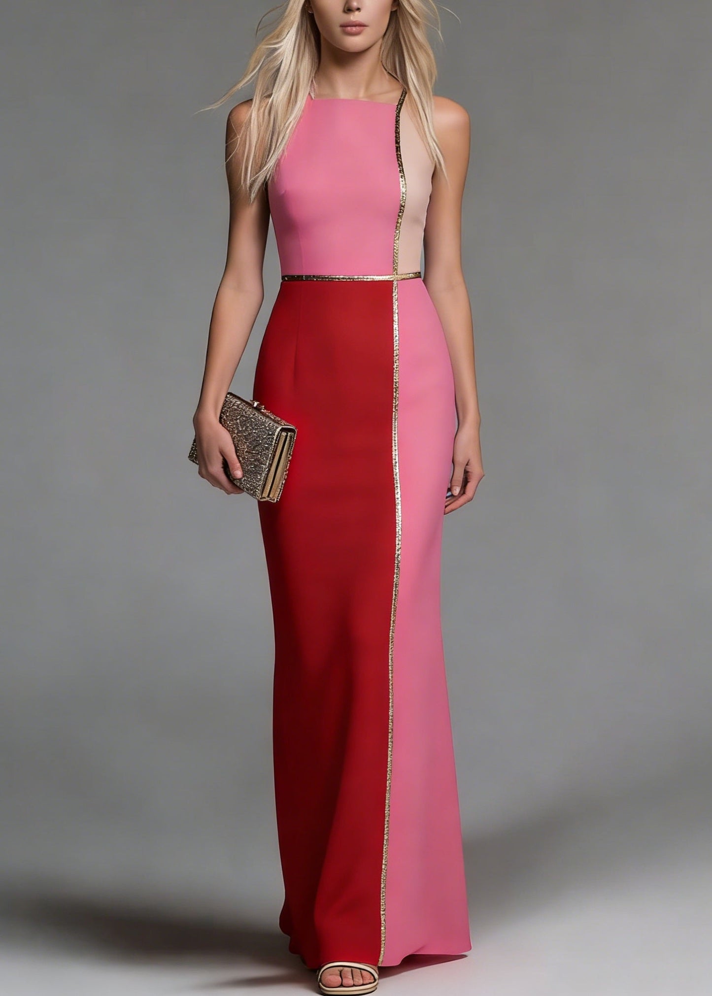 Color Block Sleeveless Bodycon Mermaid Hem Maxi Dress
