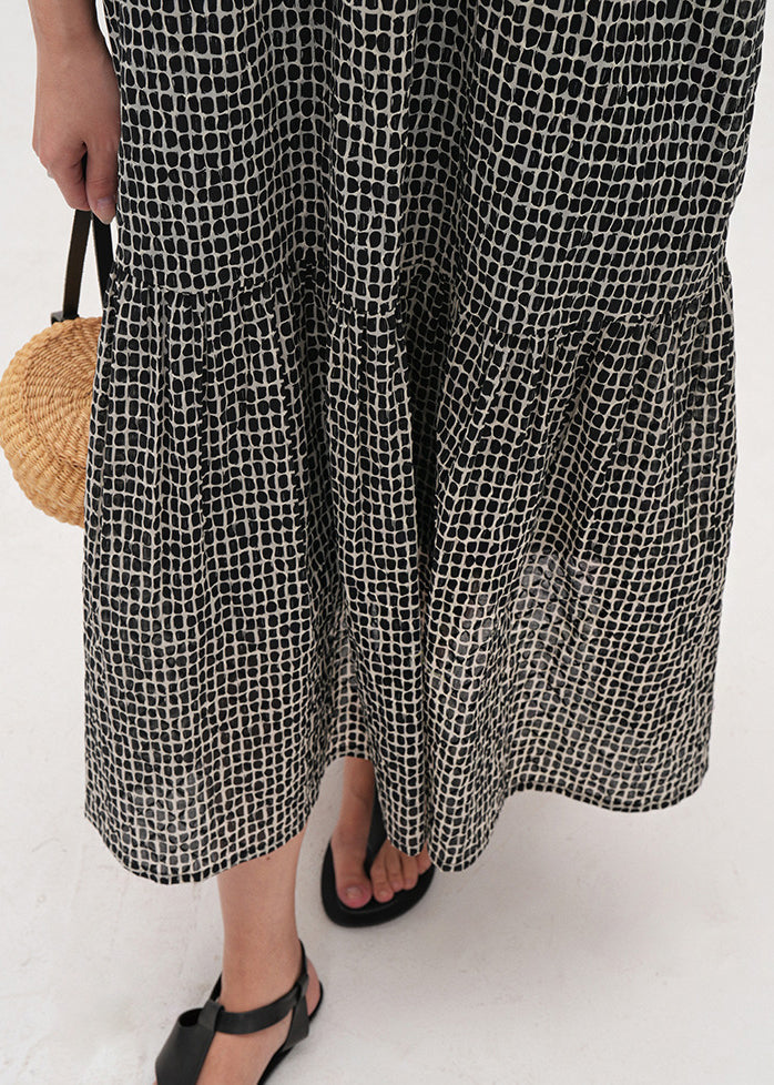 Black Oversized Print Cotton Maxi Dresses Summer