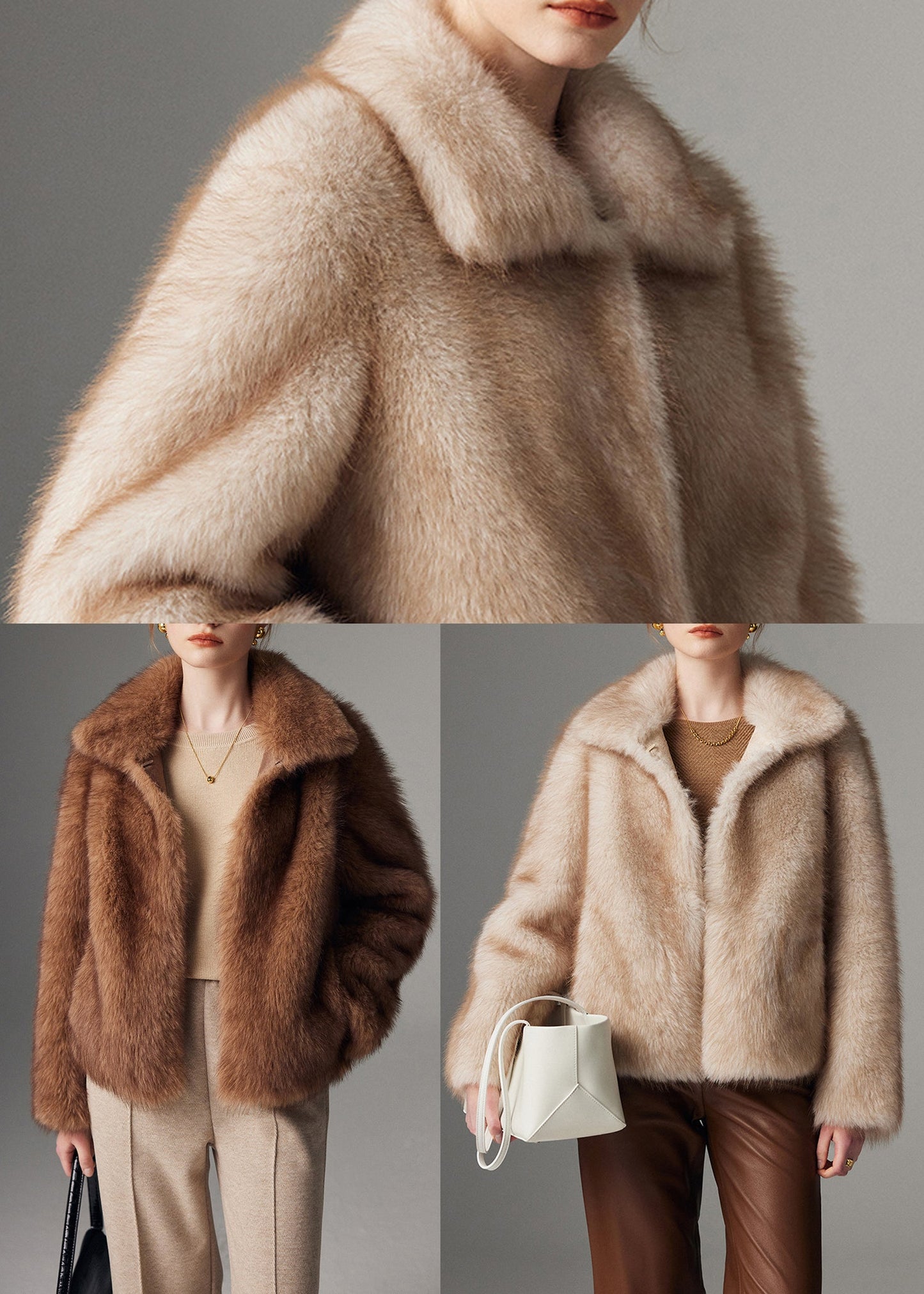 Brown Peter Pan Collar Faux Fur Jacket Winter