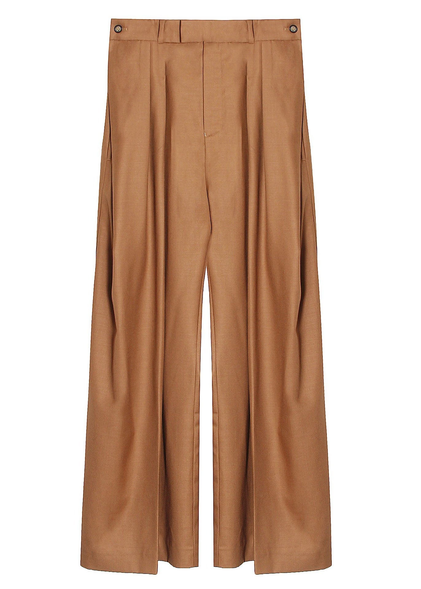 Italian Camel Zip Up Pockets Wide Leg Trousers Spring