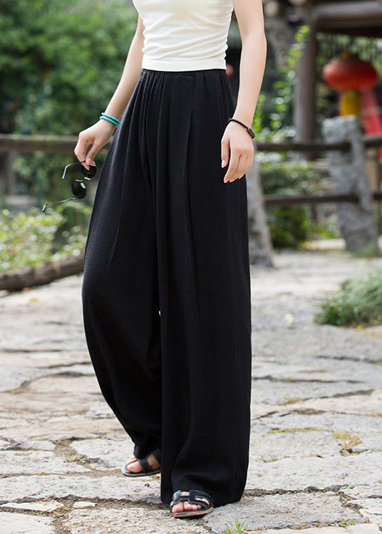 Summer New Elastic Waist Linen Loose Wide Leg Pants
