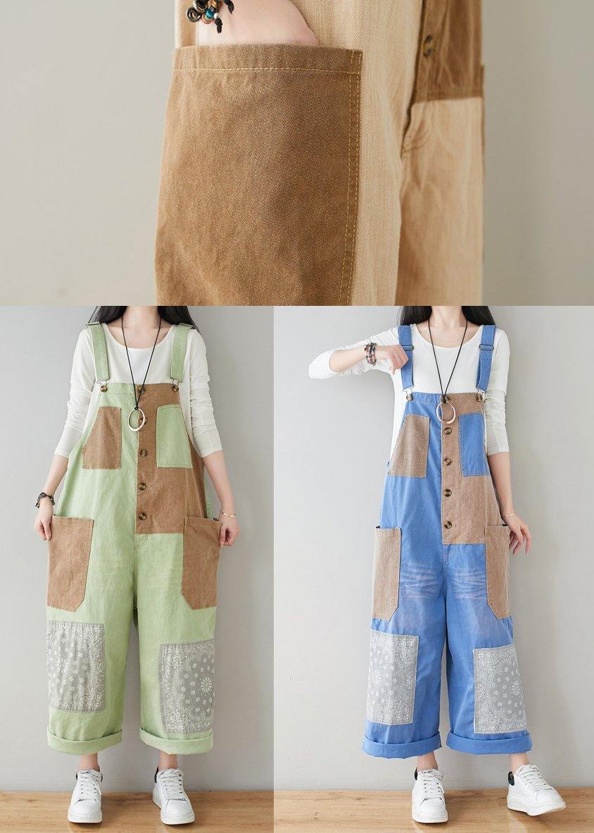 Beige Patchwork Jeans Jumpsuit