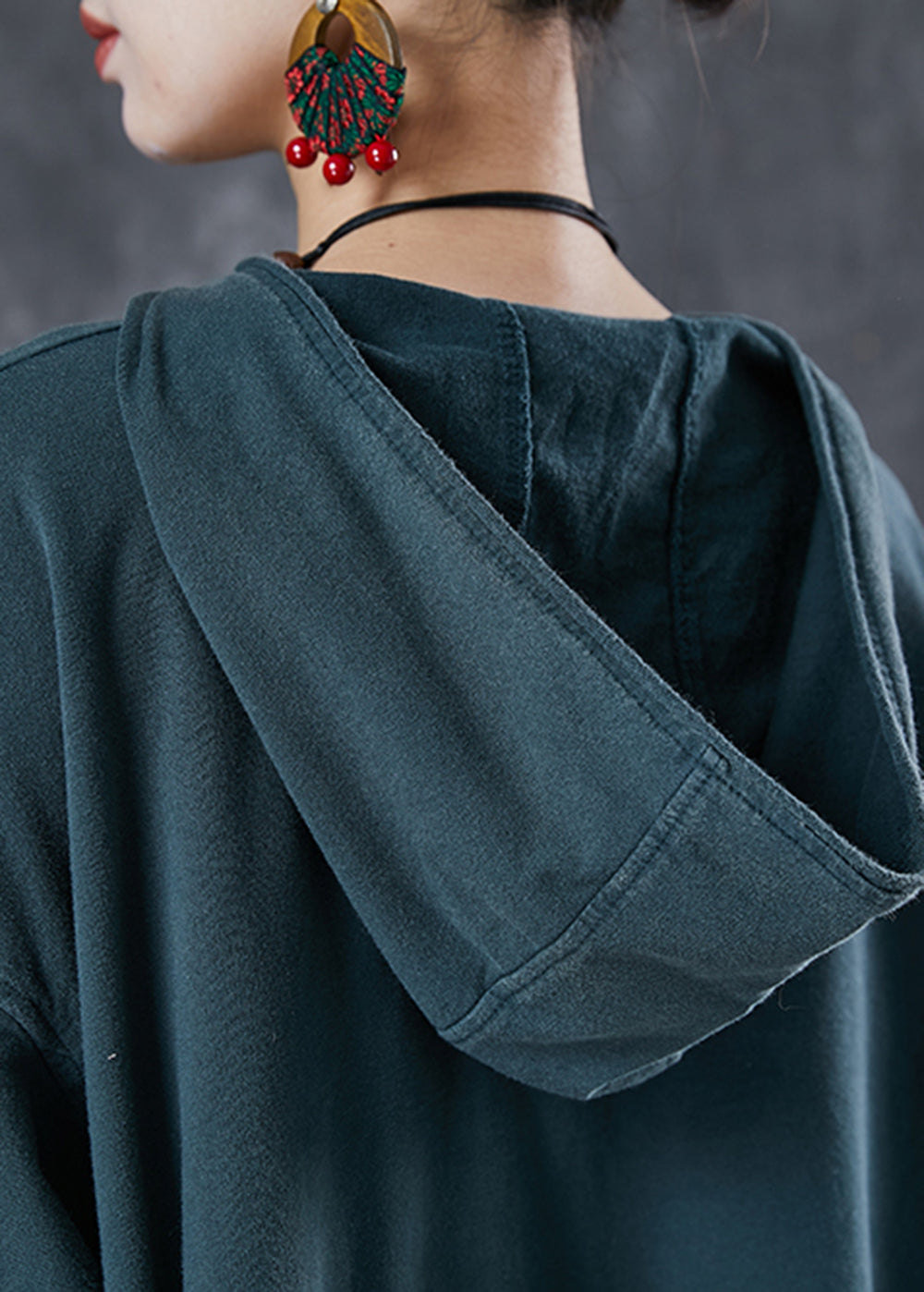 Loose Green Hooded Gradient Color Cotton Sweatshirt Spring