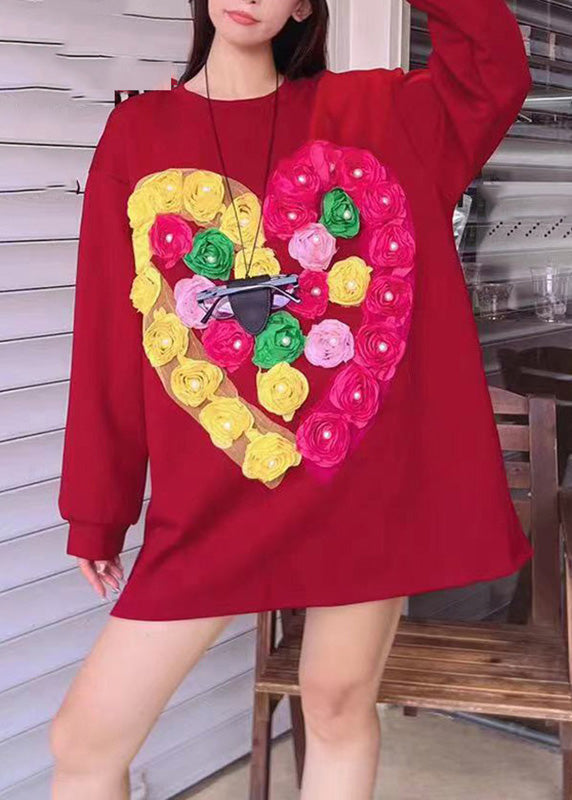 Red O-neck Sweatshirts Fal