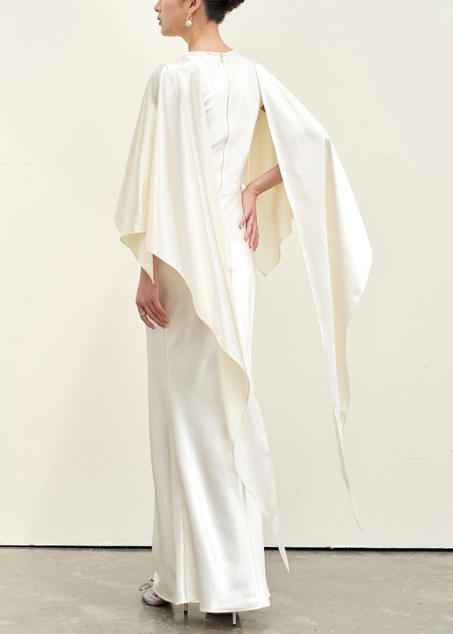 Italian Beige Asymmetrical Silk Long Dress Summer