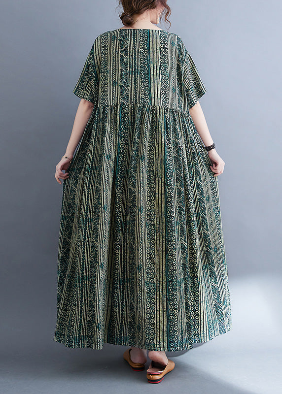 Green O-neck Print Patchwork Maxi Dress Summer