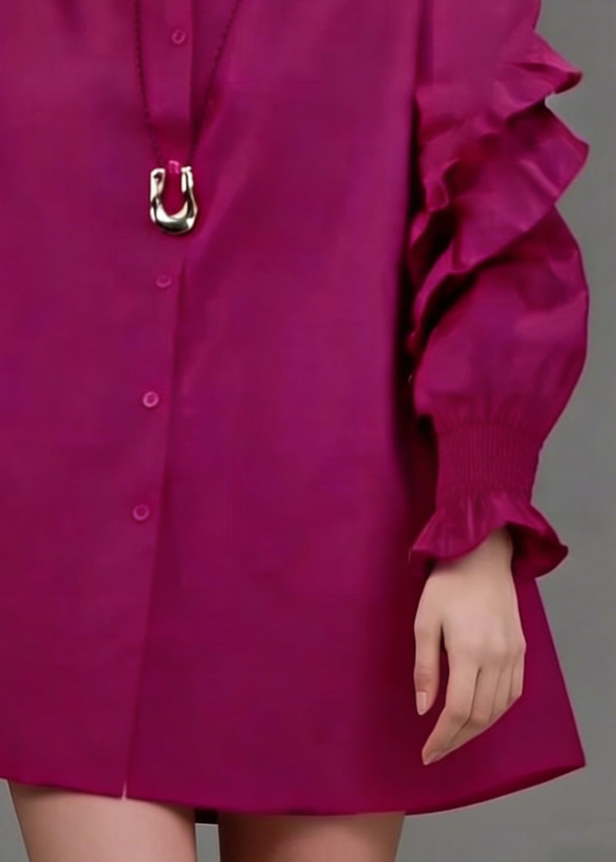 Loose Rose Ruffled Button Cotton Blouse Lantern Sleeve